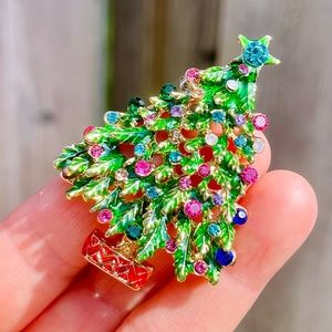 Christmas Tree Brooch Christmas Pin Rhinestone Christmas Pendant
